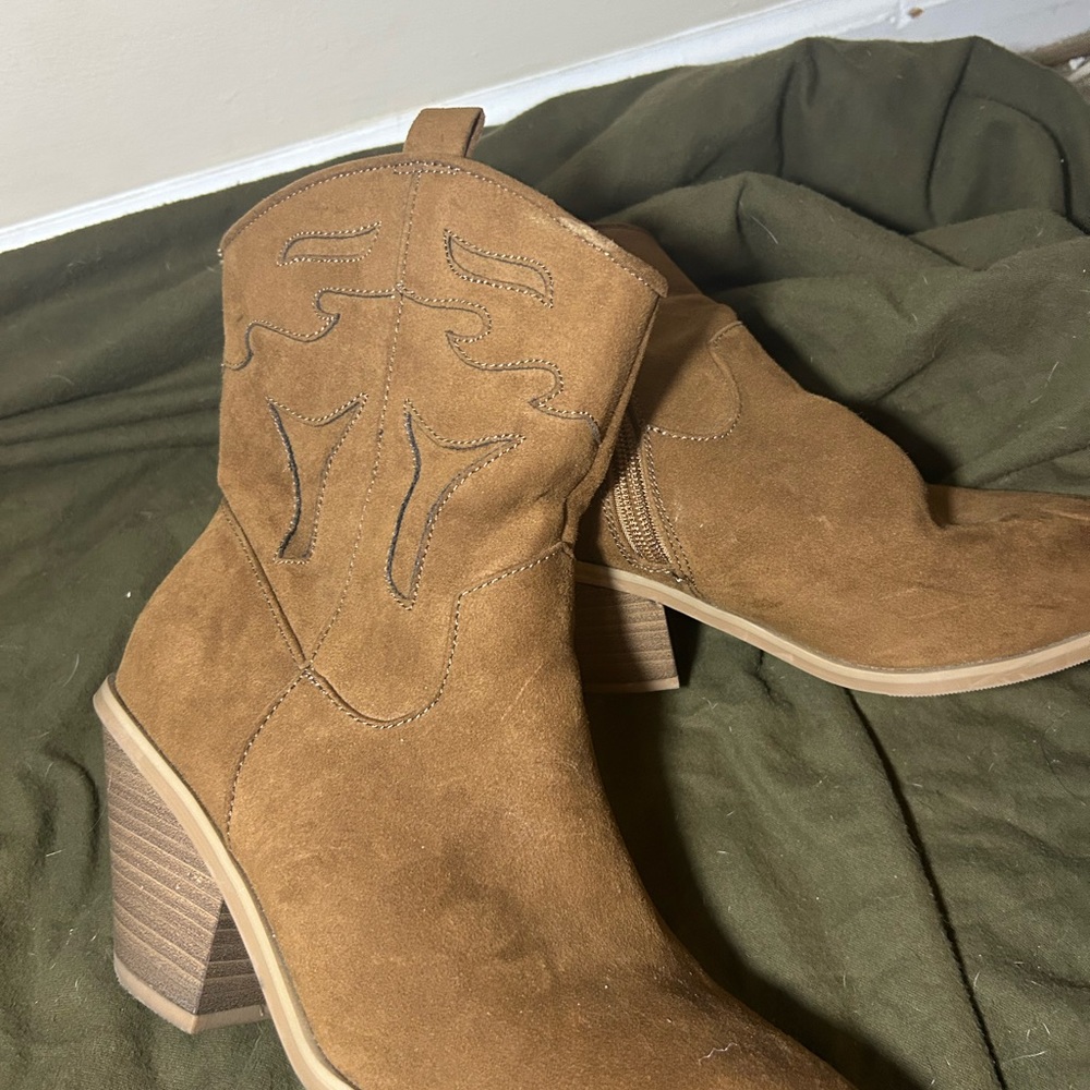 Tan Suede Western Ankle Boots